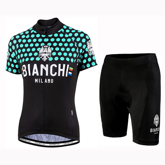 2019 Maillot Mujer Bianchi Dot Tirantes Mangas Cortas Negro Verde